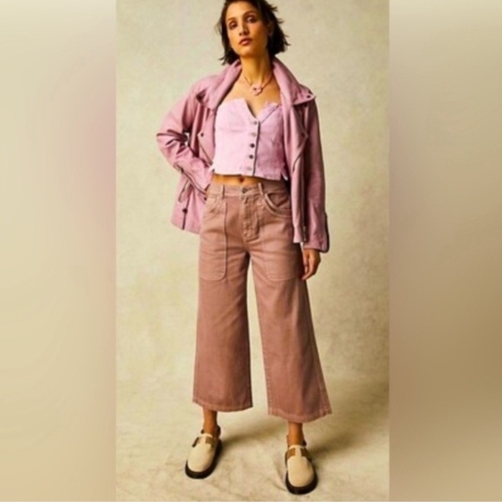 Free People Piper Mid Rise Crop Wide Leg Jeans Size 33